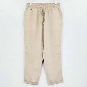Simply Blessed Women's Khaki Linen Blend Drawstring Waist Cropped Pants XL